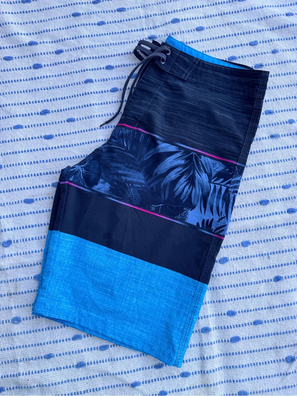 burnside Blue and Black Tropical Stripe Boardshorts